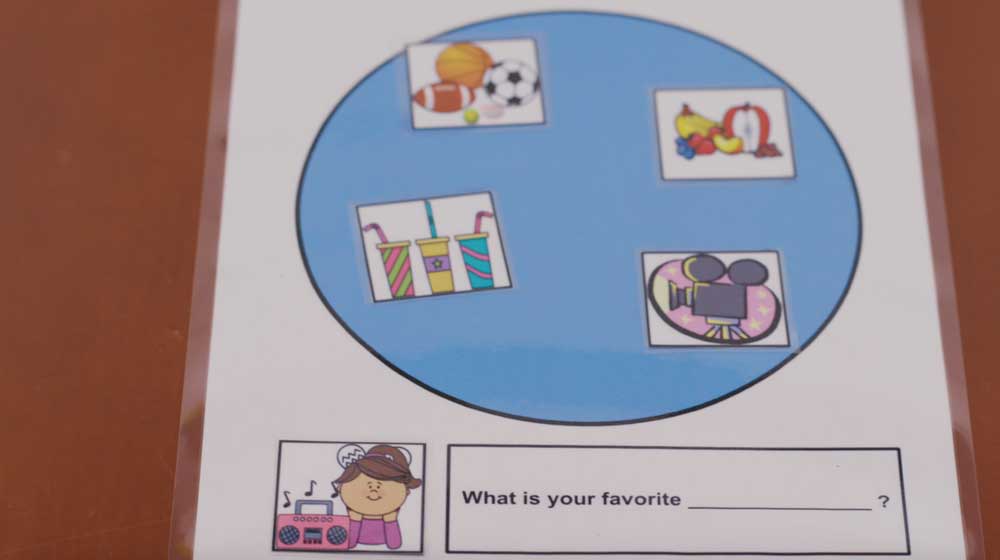 Visual communication board used for structured learning at GiGi’s Playhouse